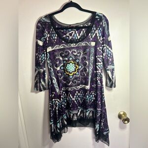 Chic Purple Patterned Tunic Top